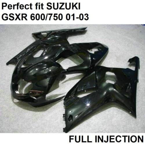 Injection molding plastic fairings for Suzuki GSXR600 01 02 03 glossy black motorcycle fairing kit GSXR 750 2001 2002 2003 LV45