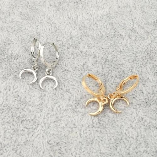 1Pair Punk Simple Moon Pendant Small Hoop Earrings For Women Trendy Gold Siver Color Geometric Mini Ear Stud Female Jewelry E659