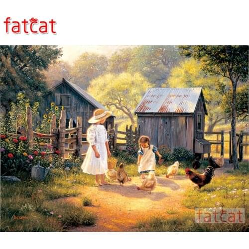 FATCAT 5D DIY Diamond Painting Happy Childhood Full Square Round Drill Mosaic Diamond Embroidery Farm Garden Home Decor AE2017