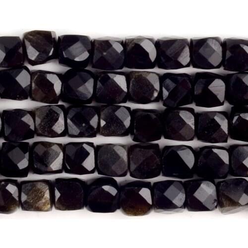 Natural Faceted Gold Obsidian Stone Cube Square Shape Loose Spacer Beads For Jewelry Making DIY Bracelet Handmade 4.8-5.5mm