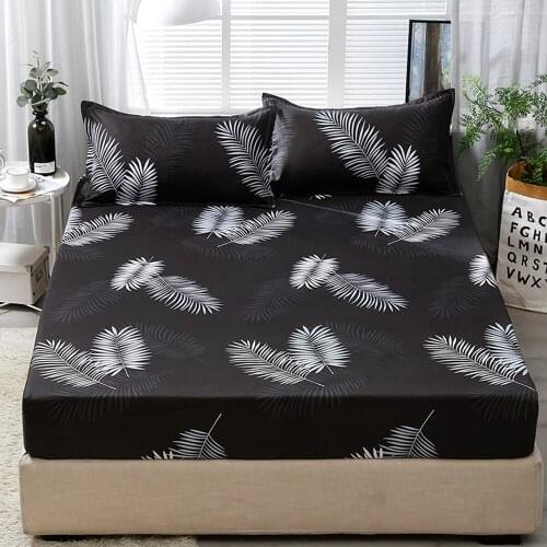 Fitted Sheet Leaf Mattress Cover Pillowcase queen king size black color Home Textile
