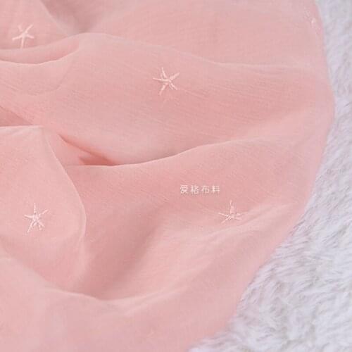 NW69 Summer Pink Star Pleated Gauze Hard Mesh Fabric/Fashion Gauze Clothe/Modelling DIY Materials/Designer Clothes Fabric