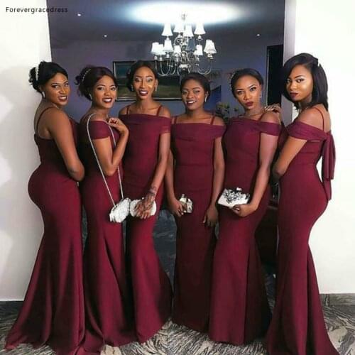 Wine Red Bridesmaid Dress Wedding Ceremony Women Off-shoulder African Formal Maid of Honor Gown Plus Size Custom Made