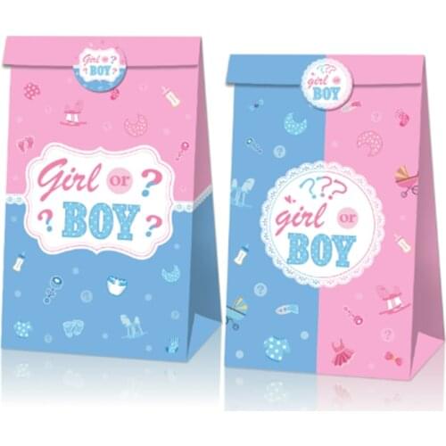 Baby Shower 12pcs Blue/pink Sealing Sticker Gift Bag Gender Reveal Candy Bag Happy Birthday Party Decoration One Year Old Gift