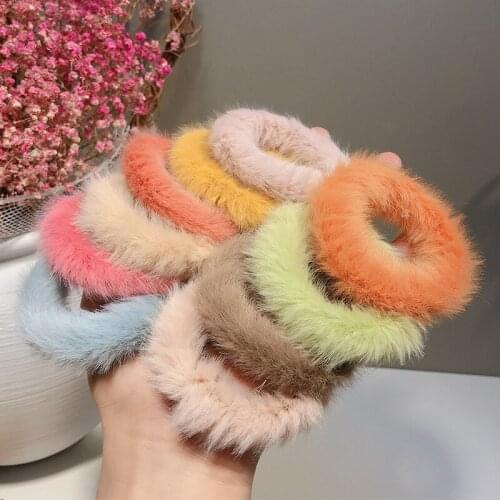 Cute Elastic Hair Bands Girls Artificial Faux Fur Rubber Elastic Ring Rope Fluffy Tie Hair Accessories Furry Scrunchie Headband