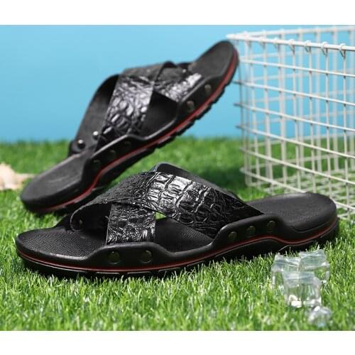 Summer Fashion Mens Beach Shoes Comfortable Non Slip Slippers Outdoor Sports Casual Leather Sandals Large Size 38-48