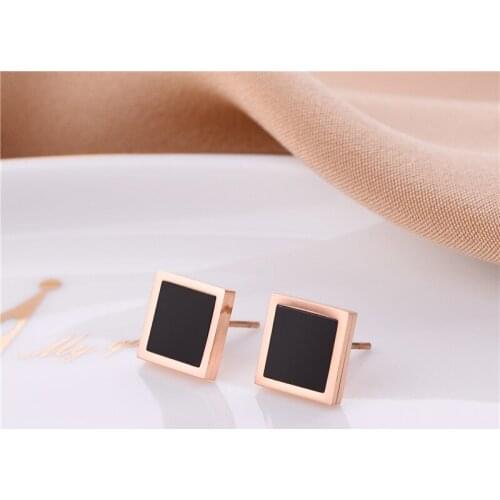 Simple Square Black Shell Color Retention Stainless Steel Stud Earrings For Women Fashion Anniversary Party Gift Jewelry Female