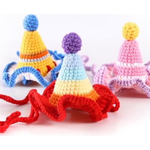 Pet Cat Dog Birthday Hat Cute Ice Cream Knitted Woolen Hat Birthday Knitted Hat Cat