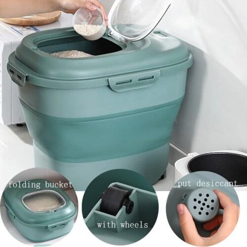 50Kg Rice Storage Folding Rice Bucket Kitchen Storage Pet Treat Container For Home Kitchen Food insect-proof Container Set