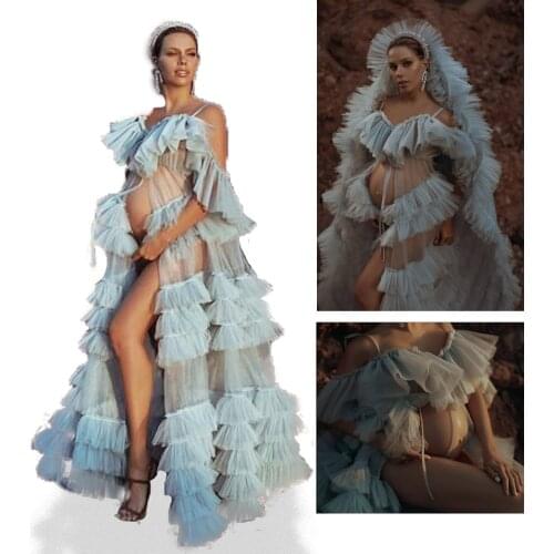 Sexy Women Dresses Custom Made Elegant Floor Length Tiered Maternity Gown For Photoshoot Prom Party Bridal Nightgowns