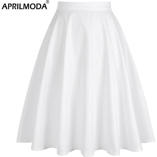 Korean White 50s Women Midi Skirt Cotton High Waist Plus Size A Line Vintage Floral Pin Up Style Rockabilly Swing Jurken 2020