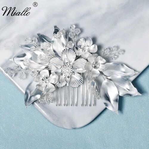 Miallo Bridal Wedding Hair Accessories Crystal Hair Combs Clips for Women Silver Color Flower Leaf Bride Headpiece Party Jewelry