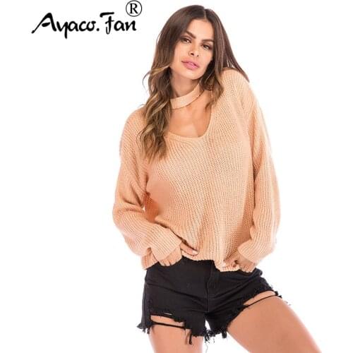 Women Sweater Knitted Shirts 2019 Winter New Long Sleeve Women Tops High Quality Solid Loose V-Neck Sweaters Plus Size Pullovers