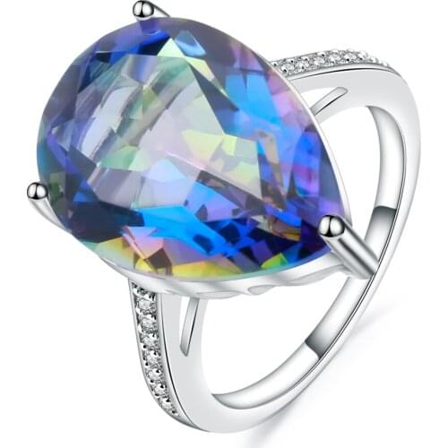 Gems Ballet 10.67Ct Natural Rainbow Mystic Quartz Ring 925 Sterling Silver Gemstone Cocktail Rings For Women Fine Jewelry
