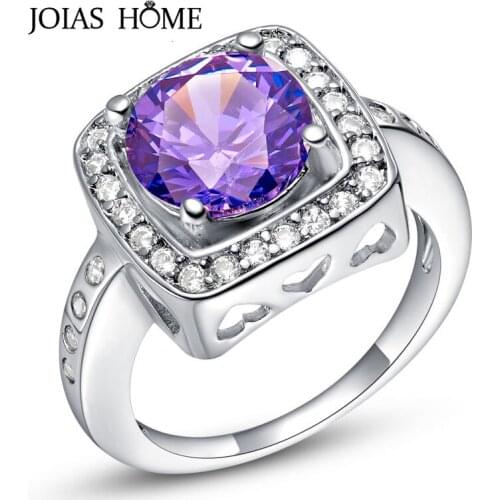 JoiasHome Silver 925 Ring For Women With Amethyst Gemstones Female Finger Jewelry Engagement Party Gift Wholesale Size 5-10