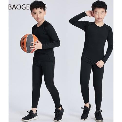 1 sets of childrens Breathable suit thermal underwear training suit basketball Sweatpants tights t shirt childrens clothing