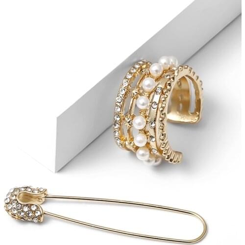 1pair Crystal Pearl Earrings Clip Fashion Pin Shape Stud Drop Earrings Jewelry Gift