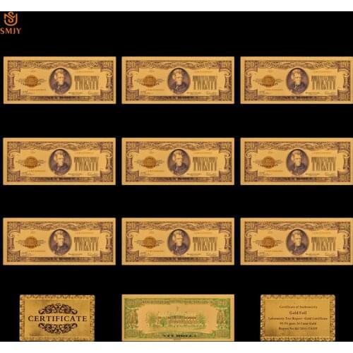 10PCS/Lot 1928 USA Currency Paper 20 Dollar Money in 24k Gold Plated Bills Fake banknote Collections