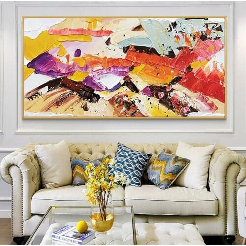 100%Hand Painted Wall Paintings Multicolor Abstract Oil Painting on Canvas Wall Art Pictures for Living Room Decor No Frame