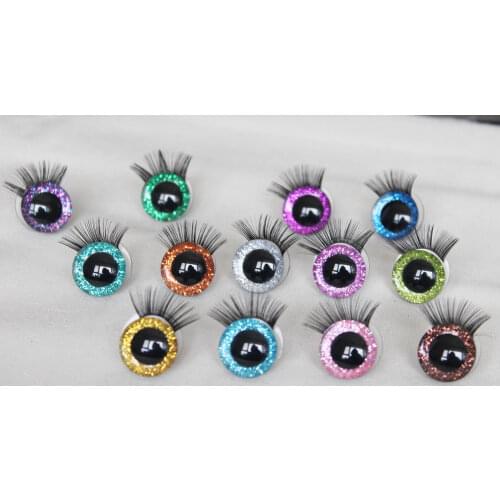 100pcs MASCKASEM Exclusive new N19-12mm-14-16-20-24mm handmade 3D glitter toy eyes WITH EYELASH TRAY + washer