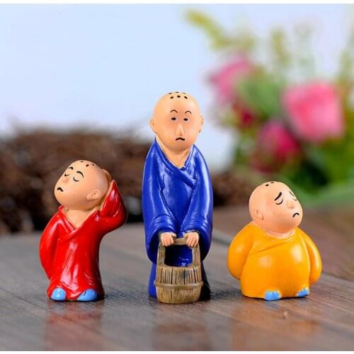 3PCS Kawaii Chinese Buddhist Monks Miniature Bonsai Garden Furniture Resin Craft Model Figurine Home Decoration Accessories