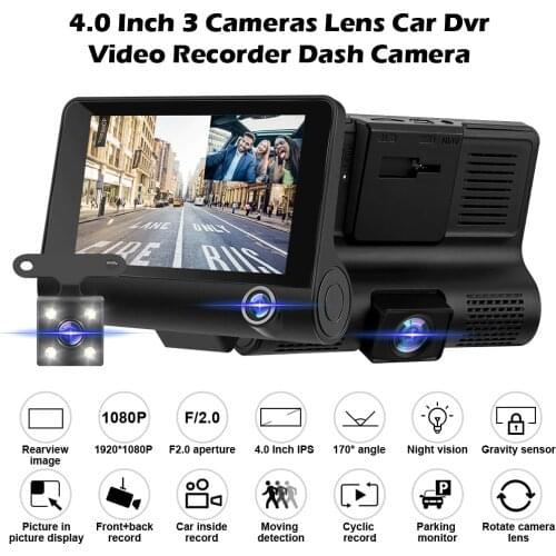 4'' Car DVR Camera Dual Lens HD 1080P Dash Cam Auto Digital Video Recorder Dashcam Camera IPS Touch Screen G-Sensor WDR Car DVRs