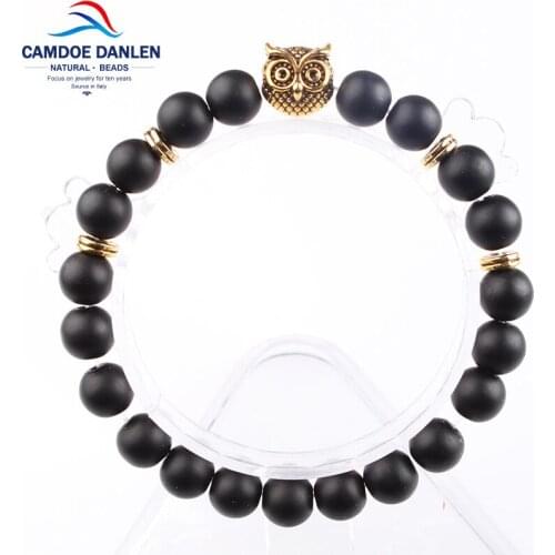 Ten Design Black Onxy Alloy Owl Bracelets Nature Stone yoga Jewelry Men Women Bijoux Charm bracelet birthday Gift #SL06