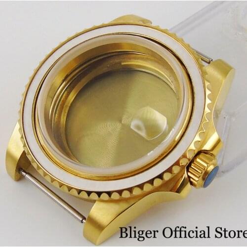 Gold Coated Whole Men Watch Case with Rotating Bezel Sapphire Glass Fit ETA 2836 MIYOTA 82 MINGZHU 2813 Movement