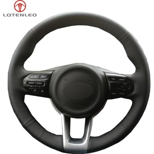 LQTENLEO Black Genuine Leather Car Steering Wheel Cover for Kia Rio K2 Picanto 2017 2018 Morning 2017 KX cross 2017 2018