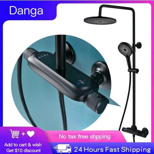 Black Thermostatic Shower Faucet Set Bath Shower Mixer Tap Rain 8" Rainfall head Shower Faucet Bathroom Shower Set Wall Mounted