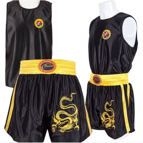 Kids Men Kick Boxing Uniforms Tank + Shorts MMA Muay Thai Boxing Suits Man Sanda Kungfu Wushu Suits Kids Boxing Wushu Clothes