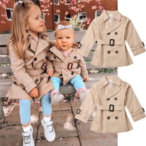Double-breasted Lapel Girls Jacket Long Sleeve Childrens Trench Coat Kids Winter Trench With Belt Casual Slim Fit Outerwear