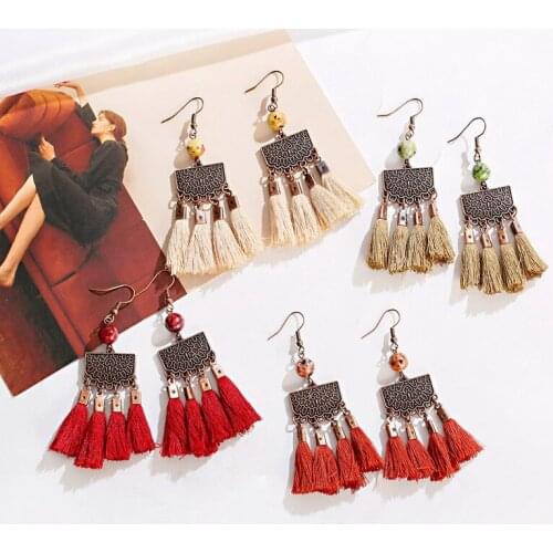 Ethnic Tassel Earrings For Women Handmade Summer Bohemia Carved Alloy Earrings Jhumka Hanging Jewelry