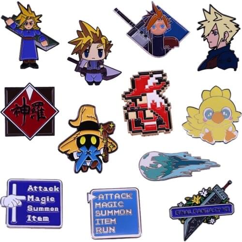 Final Fantasy Gamer Pins Collection Cloud Strife Buster Sword Meteor Chocobo Red Mage Vivi Badge Shinra Attack Menu Brooch Pin
