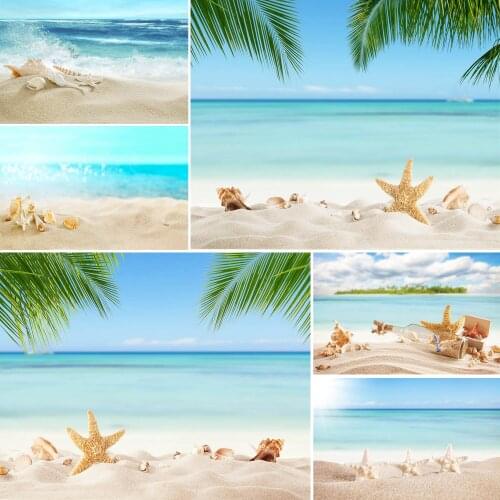 Summer Tropical Sea Beach Background Sand Starfish Shell Coral Palms Tree Child Holiday Photo Photo Studio Photography Backdrop