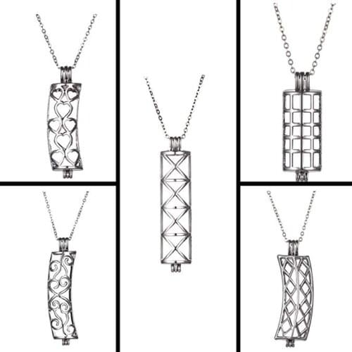 HENGSHENG 5 Pieces Antiqued Hollow Locket Charms Pendants Long Pearl Cages with Chains