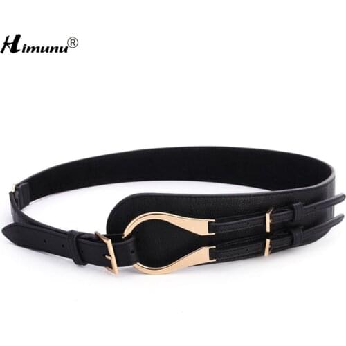 [Himunu] Brand Genuine Leather Cowskin Belts for Women Alloy Buckle Embossed Leather Cummerbunds Buckle Versatile Womens Girdle
