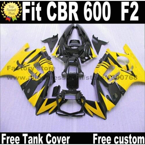 Free Customize fairing kit for HONDA CBR 600 F2 1991 1992 1993 1994 CBR600 91 92 93 94 yellow black fairings set IP53