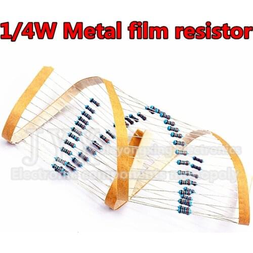 100pcs Metal film resistor series 1/4W 1R~2.2M 1% 100R 220R 1K 1.5K 2.2K 100 220 1K5 4.7K 10K 22K 47K 100K 2K2 4K7 ohm