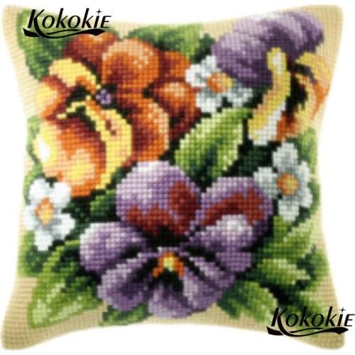 Handmade decorative cushion 3d mat sets cross stitch set sales flowers fabric material for handicraft embroider Needlework kits