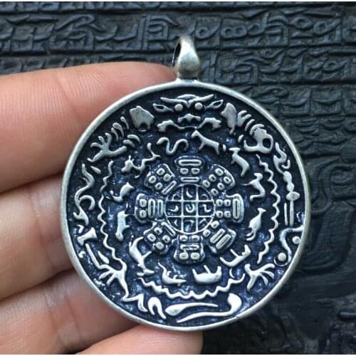 S925 Silver Retro Hand-made Nine-character Mantra Dragon Pendant Auspicious Ruyi,Bring Big Money,Ward Off Evil,Change Luck Amule