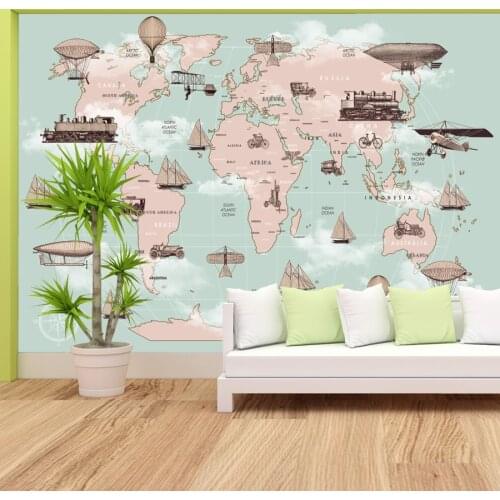 Blue World Map Cartoon Balloon Kids Wallpapers for Living Room Bed Walls in Rolls Sticker Home Decoration Peel Stick Furniture