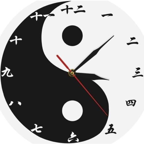 Tai Ji Eight Diagram Modern Wall Clock With Chinese Numbers Feng Shui Zen Wall Art Black White Tai Chi Symbol Peace Wall Watch