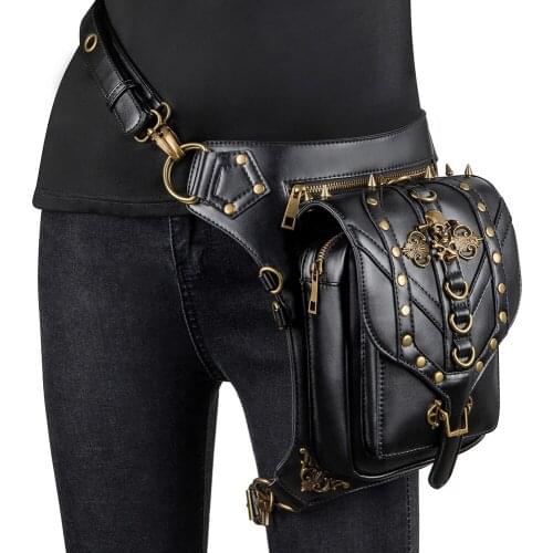 Fashion Cool Skull Head Decoration Multi-functional PU Leather Bag Women One Shoulder Slant Across Waist Bags Black Packs