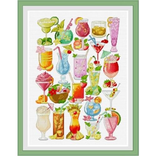 Precise Printing DIY Embroidery S292 Fruit Cup Ice Drink Collection Fishxx Cross Stitch Kit Restaurant Painting