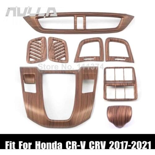 Wood Look Car Interior Decoration For Honda CR-V CRV 2017 2019 2020 2021 Shift Knob Air Condition Outlet Vent Frame Cover Trim