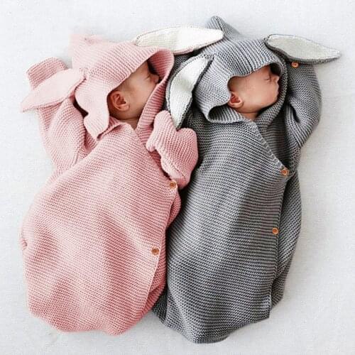 Rabbit Knitted Baby Sleeping Bags Newborn Baby Blanket Stroller Bedding Winter Warm Swaddle Wrap Autumn Envelope For Discharge