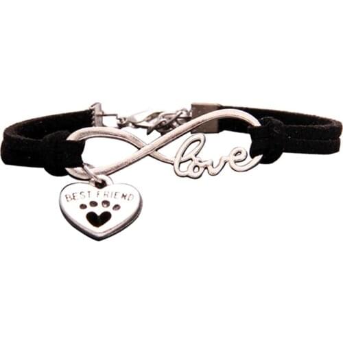 Women Bracelet Best friend Leather Pattern Vintage Style Paw Dog Rope Wrap Bracelets for Women Fashion Jewelry