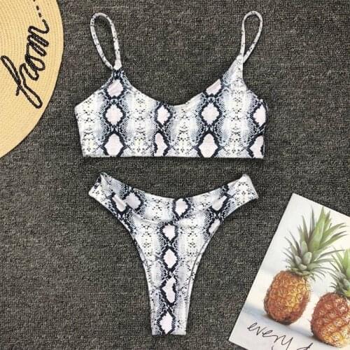 Women Sexy Two Piece Bikini Set Boho Leopard Snakeskin Printing Swimsuit Strappy Push Up Padded High Cut Bathing Suit Beachwear