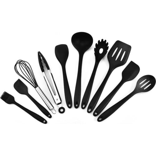 10pcs Heat Resistant Silicone Cookware Kit Non-stick Baking Tools Spatula Scraper Oil Brush Shovel Spoon Eggs Whisk Kitchen